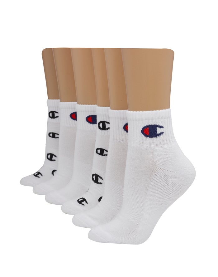 Sosete Champion Ankle C Logo 6-Pairs Dama Albi - Romania YEUOADG-28